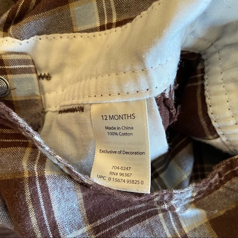 OshKosh B’Gosh Baby Plaid Shorts Bib Overalls Romper Size 12 Months Brown/White
